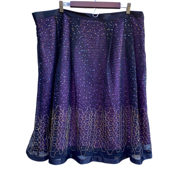 PLUS SIZE 2X BLACK SHEER SEQUIN SKIRT GOLD ART DECO PURPLE LINING HOLIDAY WITCHY - Picture 4 of 7